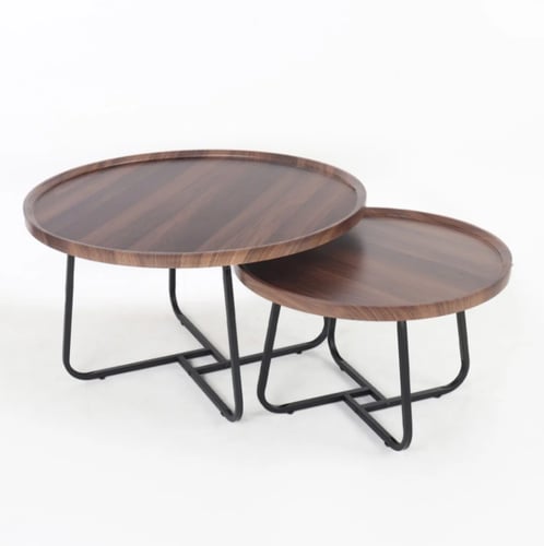 طقم طاولات قهوة خشبية بقاعدة معدنية تصميم عصري وأن...