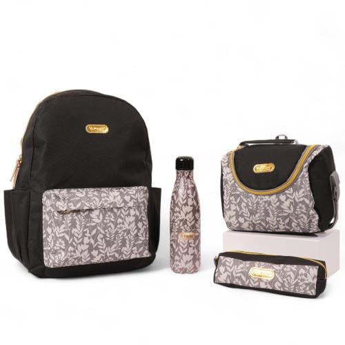 مجموعة شنطة ظهر مدرسية 4 في 1 بتصميم مميز لون اسود