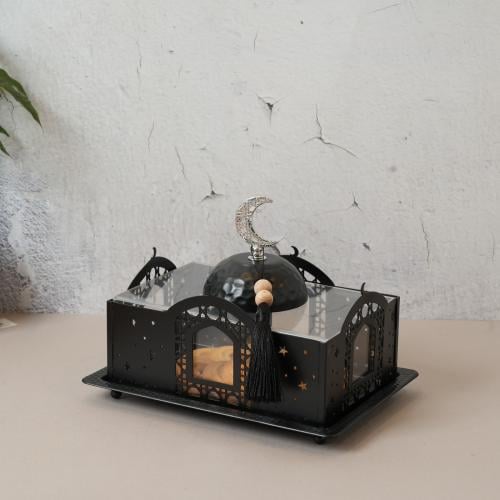 صينية تقديم الحلوى بغطاء معدن بتصميم رمضاني باللون...