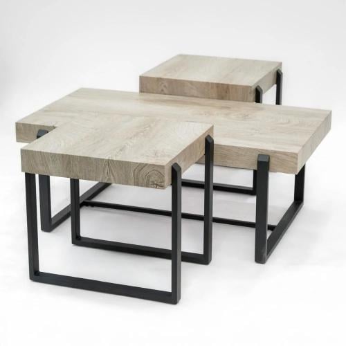طقم طاولات مصنوع من المعدن والخشب بتصميم مميز بالل...
