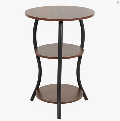 طاولة جانبية خشبية بثلاثة مستويات بإطار معدني عصري
