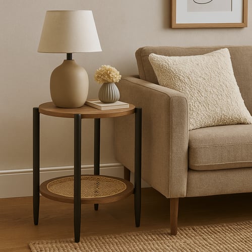 طاولة خشب دورين بقواعد معدن لون بني x أسود مقاس 45...