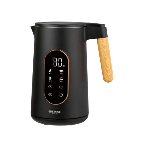 غلاية ماء ريبون الكهربائية - ستيل أسود ومقبض خشبي