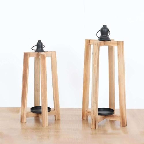 طقم شمعدان بتصميم مميز لون خشبي واسود