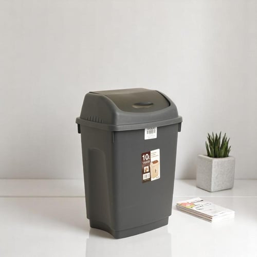سلة قمامة بلاستيك باللون الرمادي سعة 10 لتر