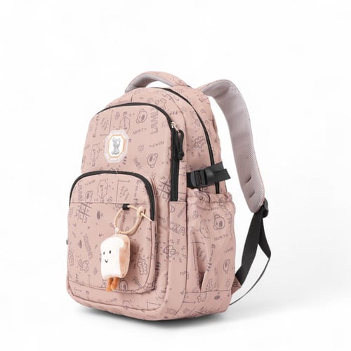 شنطة ظهر مدرسية بتصميم مبهج لون بيج