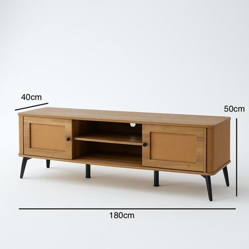 طاولة تلفزيون خشب وقواعد معدن لون بني مقاس 180x40x...