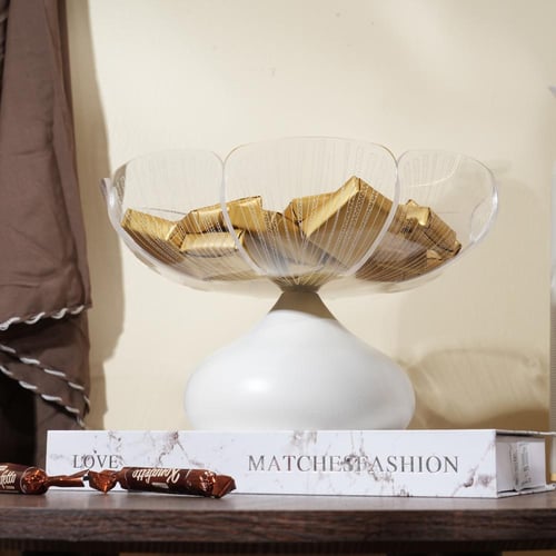 صحن تقديم الحلوى اكريلك بقاعدة حديد باللون الأبيض...