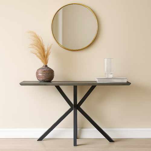 كونسول خشب لون رمادي x أسود مقاس 120x40x77 سم