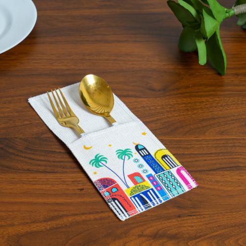 حامل أدوات مائدة رمضاني من القماش بتصميم ملون