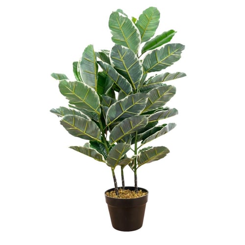 مركن زرع بنباتات صناعية بأوراق كبيرة باللون الاسود