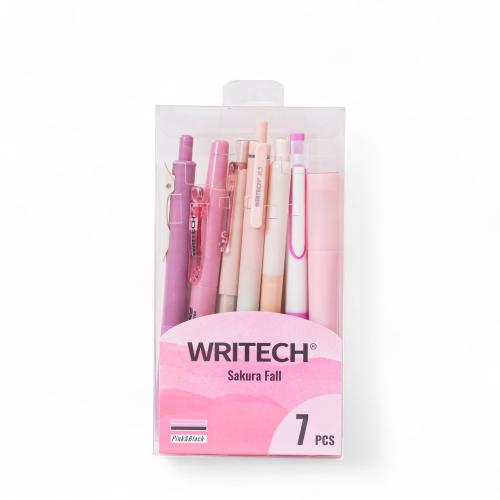 طقم أقلام جل و هايلايتر وردي وأسود – 7 قطع