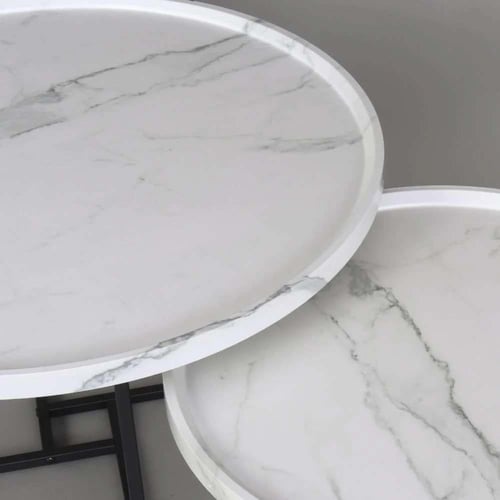 طقم طاولات قهوة خشب بقاعدة حديد بتصميم مميز باللون...