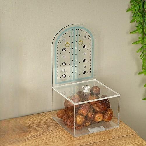 علبة اكريلك لتقديم الحلوي بغطاء و مزينة بنقوشات را...