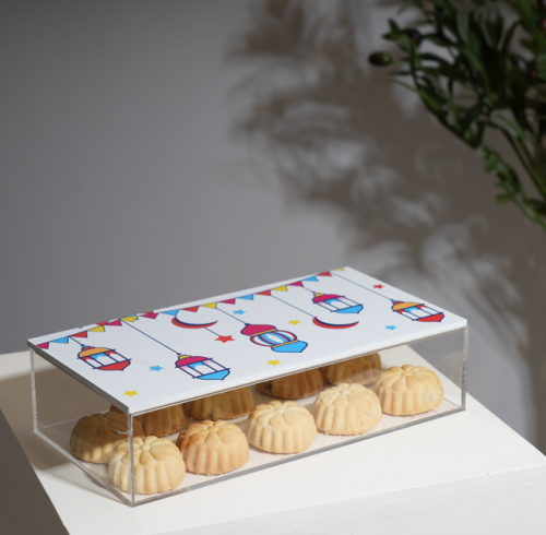 علبة تقديم أكريليك مستطيل شفاف بنقوش فوانيس وزينة...
