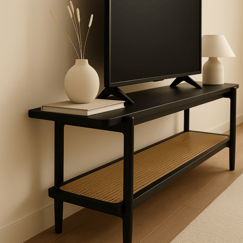 طاولة تلفزيون خشب x حديد لون اسود مقاس 160x40x50 س...