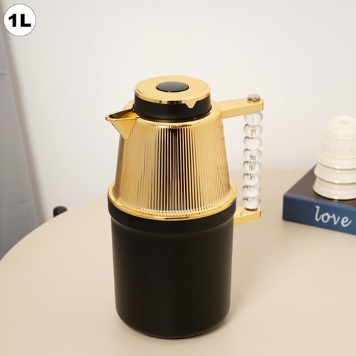 ترمس الشاي والقهوة بتصميم مميز باللون الاسود والذه...