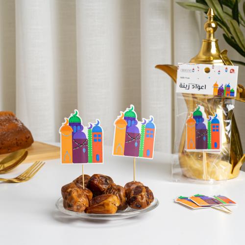 تغريسات أعواد بتصميم مآذن رمضانية ملونة - 6 قطع