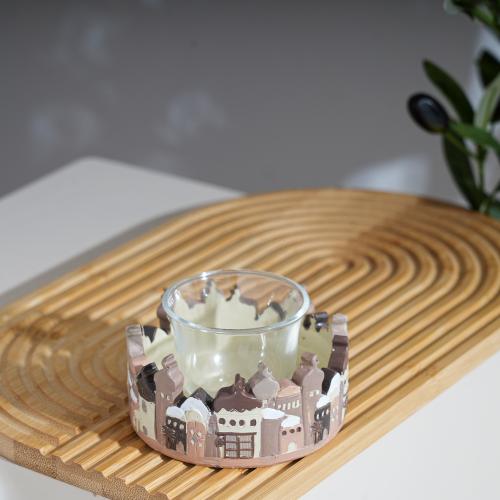 فنجال قهوة زجاج بقاعدة رمضانية – لون بني