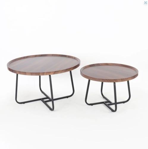 طقم طاولات قهوة خشبية بقاعدة معدنية تصميم عصري وأن...