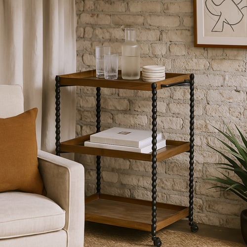 عربه تقديم ترولي خشب لون بني مقاس 66x42x80 سم