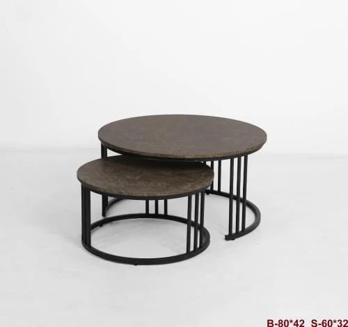 طقم طاولات قهوة دائرية بتصميم عصري - لون بنى