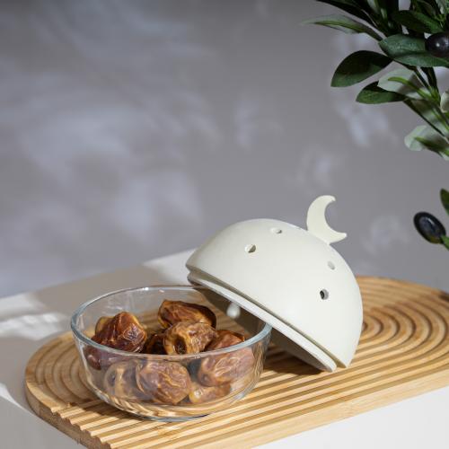 صحن تقديم رمضاني زجاج بغطاء حجم صغير