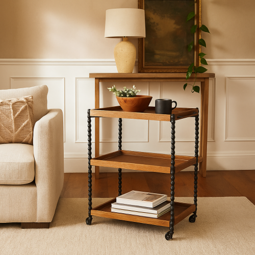 عربه تقديم ترولي خشب لون بني مقاس 66x42x80 سم