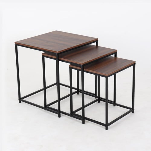 طقم طاولات خدمة مربعة بتصميم مميز بلون بني وأسود ب...