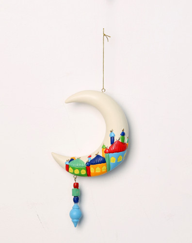 تعليقة على شكل هلال أبيض ورسومات ملونة - ارتفاع 30...