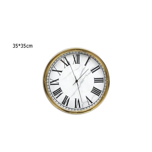 ساعة حائط بتصميم رخامي باللون الأبيض بإطار ذهبي مق...