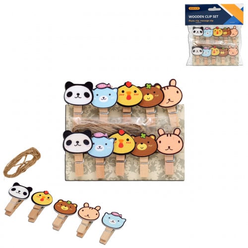 مشابك خشب للديكور بتصميم حيوان بالوان متعددة