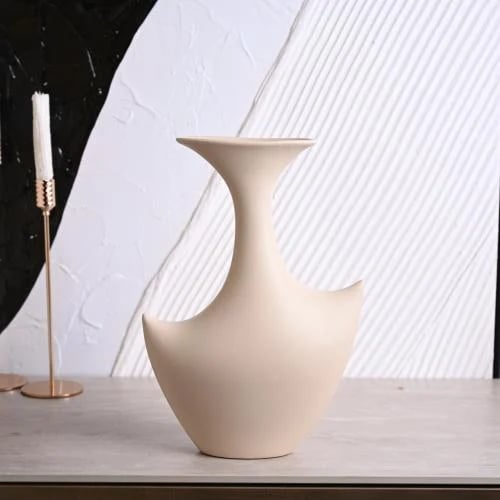 فازة سيراميك بتصميم عصري باللون البيج مقاس 32 سم