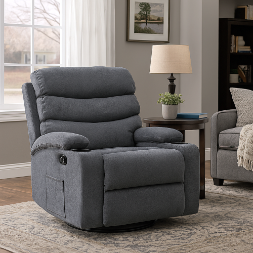 كرسي استرخاء دوار منجد بالمخمل مع حامل اكواب لون ر...