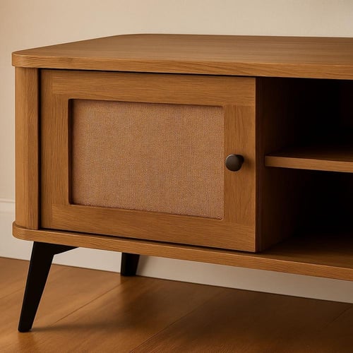 طاولة تلفزيون خشب وقواعد معدن لون بني مقاس 160x40x...