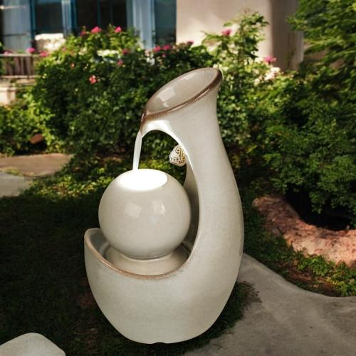 نافورة مياه مضيئة بتصميم عصري باللون الابيض اللؤلؤ...