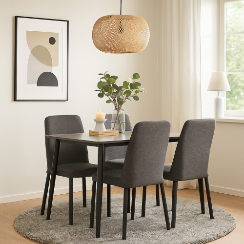 طاولة طعام و 4 كراسي من الخشب والمعدن لون رمادي مق...