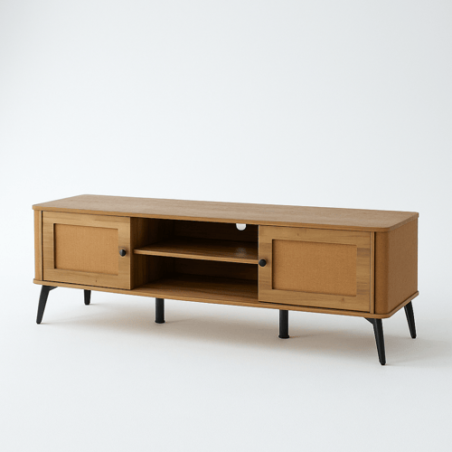 طاولة تلفزيون خشب وقواعد معدن لون بني مقاس 180x40x...