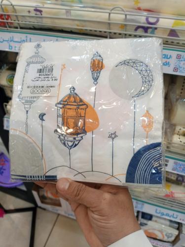 مناديل سفرة مزينة برسومات تراثية لون ابيض و ازرق -...