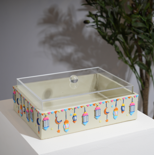 علبة تقديم مستطيلة بنقوش فوانيس ملونة وغطاء أكريلي...