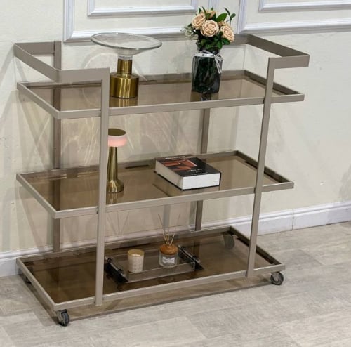 عربة تقديم ضيافة 3 أدوار لون شمباني - بتصميم فاخر...