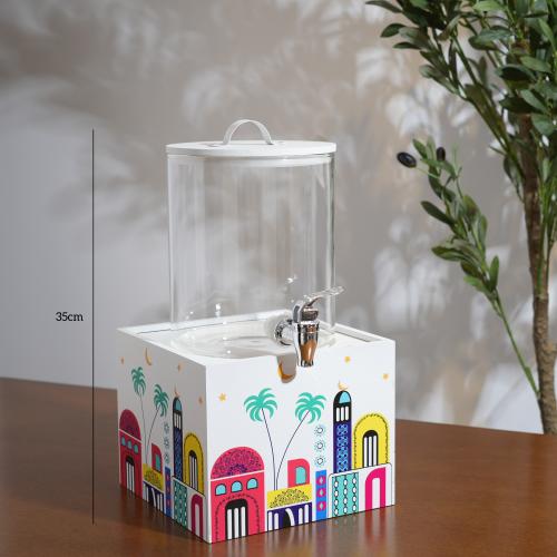 موزع مشروبات زجاجي بقاعدة خشبية مزخرفة - ارتفاع 35...