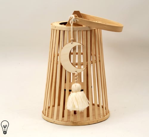 فانوس من الخيزران بتعليقة شكل هلال بارتفاع 40 سم -...