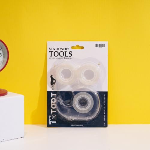 قاطعة لاصق يدوية صغيرة مع 3 رولات شريط لاصق