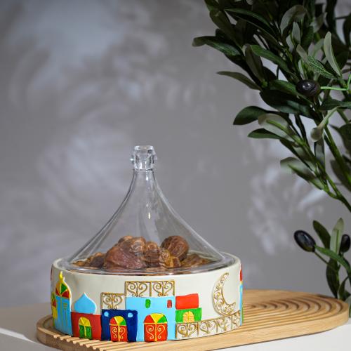 طبق تقديم ضيافة رمضاني بغطاء اكريليك شفاف قٌطر 18...