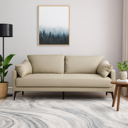 كنبة استقبال جلد بتصميم عصري باللون الرمادي