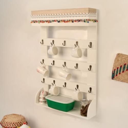 حامل جدارى خشبي بخطافات لديكور ركن القهوة مقاس 65x...