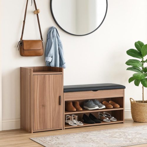 خزانة أحذية مع وساده علويه مبطنه بلون بني مقاس 100...