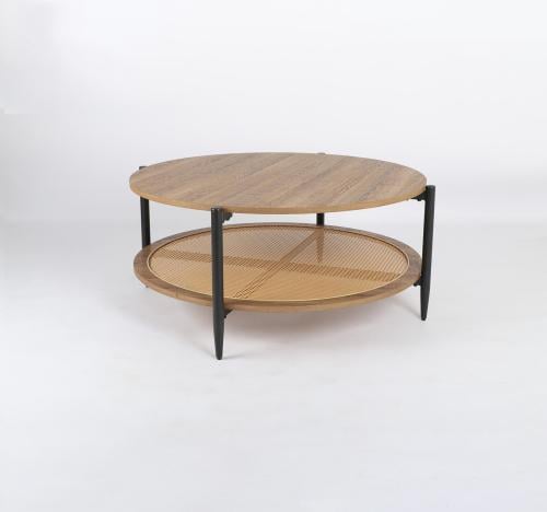 طاولة جانبية خشبية دائرية بتصميم عصري مع رف سفلي م...