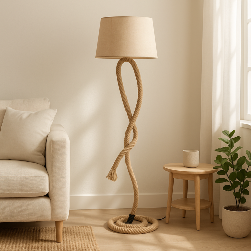 أباجورة ستاند حديد منسوج بالحبل لون بيج مقاس 40x15...